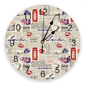 Väggklockor London Spaper 3d Clock Modern Design Farmhouse Decor Kök Vintage PVC Round vardagsrumsdekoration