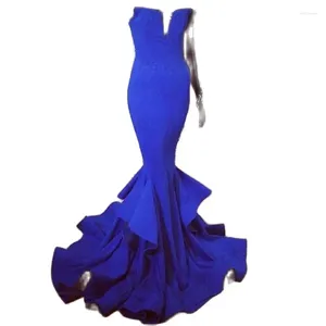 Party Dresses Royal Blue Mermaid Evening Beaded Saudi Arabia Sheer Neck Satin Gown Prom Dress