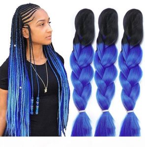 Ombre xpression flätande hår Två ton Jumbo -virkningsflätor Syntetiska hårförlängningar 24 tum Box Braid 100 Expression Braiding5181344