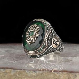 Anéis de casamento Vintage Big Ring para homens antigos cor de prata embutida azul verde ágata de pedra punk Motor Tamanho 11 12 13185i