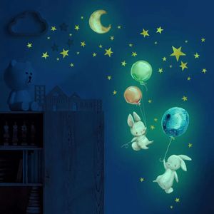 Stickers Balloon Wall Cartoon Sticker Bunny Bedroom Living Room Home Decoration Kids Wallpaper Glow In The Dark Cute Rabbit 230531 paper