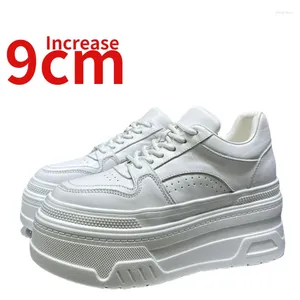 Casual Shoes European/American Ultra-hohe Absatzdesign für die echte Lederhöhe von Frauen erhöhte 9 cm White Sports Dads