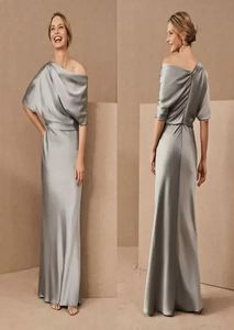 2023 Gray Elegant Mother of the Bride Dresses Satin Golvlängd Plus Size Mother Wedding Gästklänning Skräddarsydd kvällsklänning BC19388283