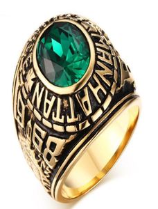 Edelstahl Manhattan College -Ring mit grünem CZ -Kristall für Herren Womens Abschlussgeschenkgold US -Größe 7115975561