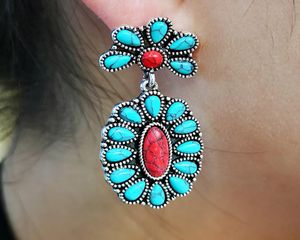 Böhmen Vintage Blue White Turquoises Dangle Earrings for Women Ethnic Style Natural Stone Drop Long Earring Jewelry Gift3197486