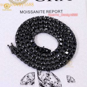 Hip Hop Iced Out Men Necklace S Sterling Sier 3MM 4MM 5mm Black Colored Moissanite Tennis Chain Diamond Bracelet for Gifts