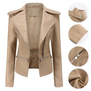 Women's Jackets In Fuzzy Fleece Zip Jacket Women Zipper Faux Leather Lapel Color Coat Long Sleeve Detachable