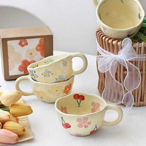 WJ1R Tassen Keramik Tassen Kaffeetassen Hand eingeklemmt unregelmäßige Blumenmilch Tee Tasse Ins Koreanische Haferflocken Frühstücksbecher Getränkeküche 240417