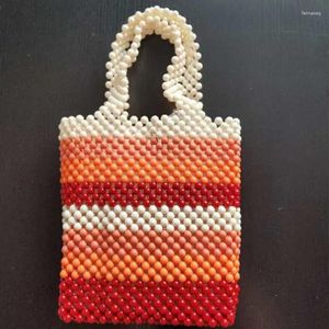 Totes 2024 Полосатые оранжевые белые лоскутные бусинки ручной работы с тканой сумочной сумкой.