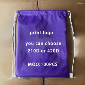 Storage Bags 100pcs Customized Drawstring Backpack Polyester Screen Print Logo Sale Gift