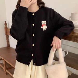 Women's Knits Hsa Korean Style Round Neck Knitted Cardigan With Bear Embroidery For Women Autumn And Winter Loose