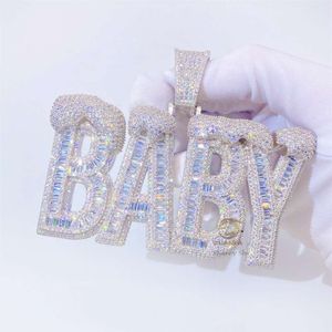 Nome in stile baby lil Lertter Baguette Diamond Iced out VVS Moissanite Hip Hop Pendant