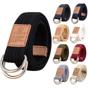 Belts Women Men Versatile Silver Buckle Double Ring Waistband Canvas Strap Weave Waist Band Nylon Braided Belt