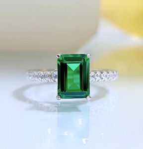 2022 NUOVA S925 Auto rettangolare retrò d'argento piatto 6x8 Emerald ad alto diamante in carbonio ad anello femminile 777793493191140