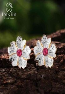 Lotus Fun Real 925 Sterling Silver Earrings Natural Gemstone Original Handmade Fine Jewelry Peony Flower Stud for Women 2106184734689