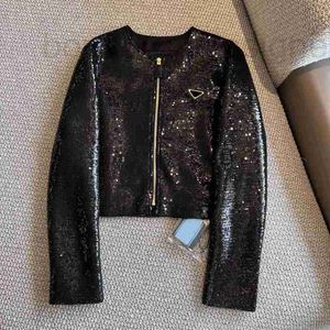 Women's Jackets Designer 2024 Design Luxury Sequin Embroidery Solid Color Zip Coat Women Ladies Elegant Long Sleeve Pocket Loose Jacket Outwear 9W20