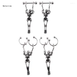 Dangle Earrings B36D 2pcs Halloween Skeleton Piercing Nipple Barbell Rings Ear Cartilage Tragus Pendant Party Jewelry Accessory