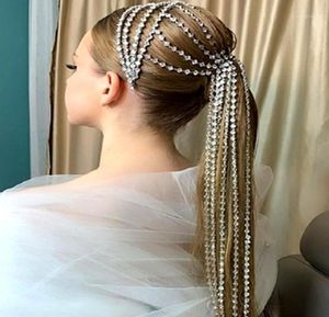 Saç klipsleri barrettes bling rhinestone fringe gelin saç bandı tiaras kız düğün mücevher kristal uzun püskül kafa bant taç 9512303