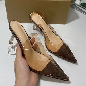Designer High Heel Sandals for Women Summer Bekväm transparent sexig spetsig Slingback Luxury Diamond Lady Shoes 240417