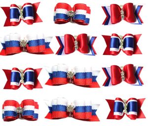 Dog Apparel 50pcs Whole Sale Pet Puppy Cat Hair Bows 4th Of July/July Rhinestone With Rubber Bands Accessory