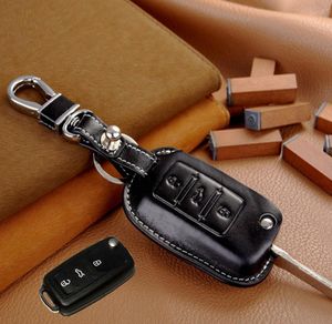 Skórzany samochód kluczowy uchwyt na VW Tiguan Golf 5 Bora Touan Touareg Skoda Octavia Car Key Kluczowy pierścień klęski kluczy zdalny Case8419628