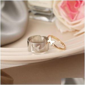 Band Rings Trendy Gold Butterfly Open For Women Men Lover Couple Ring Set Friendship Engagement Jewelry 2021 Drop Delivery Dhaoh
