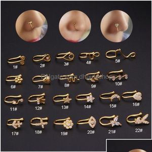 Nose Rings Studs Nose Rings Studs Gold Fake Piercing Clip Ring Cuff Body Jewelry For Women New Trend Ear Cuffs Heart Cross Flowers 2 Dhkyj