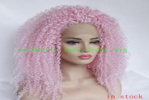 Rosa topp afro lockiga peruker syntetiska spetsar främre peruker rosa med baby hårvärmebeständigt brasilianskt hår full spets för svart wome9885921