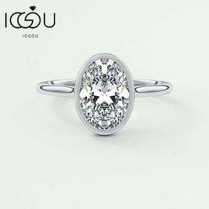Iogou orijinal gümüş 925 solitaire oval kesim 5A kübik zirkonia laboratuvar yüzüğü çerçeve düğün nişan mücevherleri trendy 240417