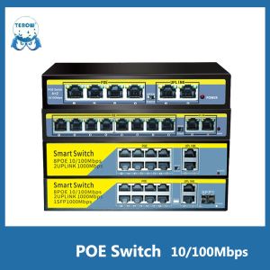 Sistema Terow Poe Switch 6 10 11 Porta 100 Mbps Ethernet Switch Switch Fast Network VLAN Suporte para Sistema de Câmera de Segurança do Router Wi -Fi