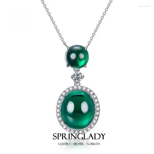 Anhänger Springlady 925 Sterling Silber 14 16 mm Oval Smaragd erzeugt Moissanit Gemstone Party Anhänger Halskette Fein Schmuck Schmuck