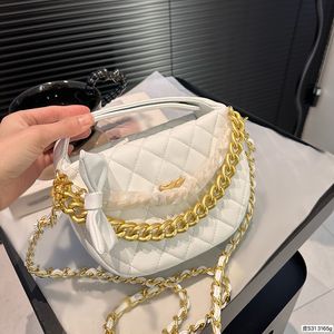 Yarı tur el çantası makyaj çantası moda kadınlar balık tahıl omuz torbası deri elmas altın donanım metal zinciri lüks el çantası matelasse zincir crossbody çanta yay 18cm