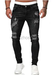 Jeans masculino mass slim jeans casual rasgado microelástico Pés magros masculino estilo hip hop tampa de tinta lasca de personalidade calças homens d240417