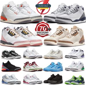 With Box 3 Basketball Shoes 3s Georgia Peach Palomino White Cement Reimagined Green Glow Midnight Navy Hugo Fire Red mens trainers women sneakers sports
