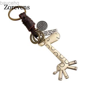 Keychains Lanyards Letapi Cartoon Long Giraffe Keychain Cow Leather Chain Charm Mens Key Chain Cute Animal KeyCover Bag Car Keyring Pendants D240417