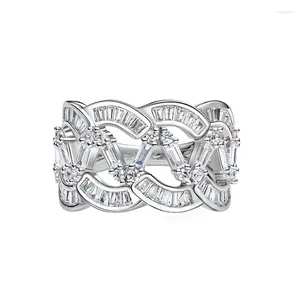 Cluster Rings Fashion Light Luxury Wave Pattern Кольцо 925 Silver Wide Edition Style Style European и American Handicraft