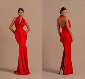 Party Dresses Sexy Red For Women Halter Neck Evening Pleats Back Split Vestidos De Fiesta Elegantes 2024