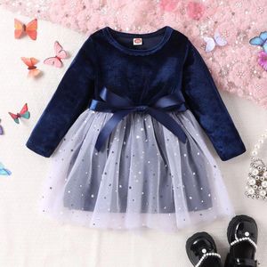 Vestidos de menina criança crianças garotas vestidos lantejas estrelas da lua padrão tule tulle tutu tripulação de outono de manga longa princesa casual