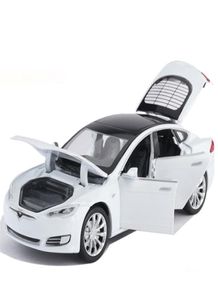 132 Alloy Die Cast Tesla Model S P100D Sedan Model Toy Car 6 Door Sound Light Pull Back Saloon Toys Fordon för gåvor X01029663984