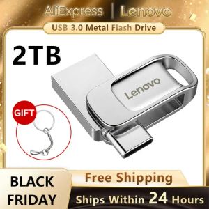 Adaptador Lenovo 2TB DIVERSidades flash USB originais usb 3.0 metal de alta velocidade Pendrive Real Capacity Memory Stick U disco para PC TypeC adaptador