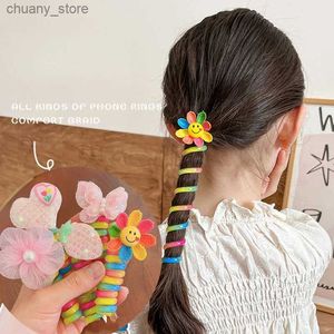 Hair Rubber Bands Girls phone line ponytail stand rubber band elastic headband DIY bow woven phone rope straight hair tie Y240417