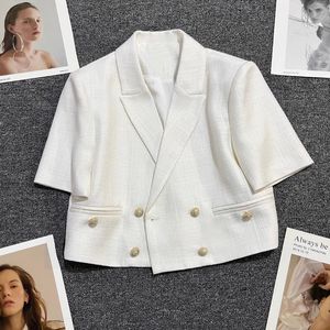 Off White Ultra Short маленький ароматный стиль пиджак для женского лета Thin и модный рисунок 240417