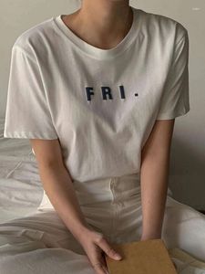 Kvinnors T-skjortor Kvinnor Summer White Letter Print T-shirt Harajuku Topps Casual Streetwear Fashion Tees Loose Short Sleeve Y2K Clothes Vero