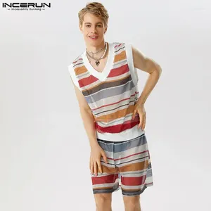 Męskie dresy, stylowe dobrze dopasowane zestawy Indepern Summer Leisure Tank Tops Shorts All-Match poziome paski kolorowy garnitur 2 sztuki s-5xl