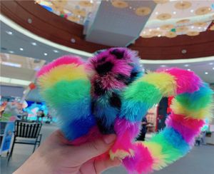 Women Plush Fuzzy Headbands Gilrs Fur Hairbands Rainbow Color Hair Bands Hair Accessories New Year Chirstmas Party Headband E122104688498