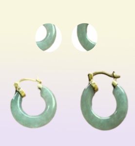 Natural Light Green Jade 18K GP Yellow Gold Hoop örhängen018566287