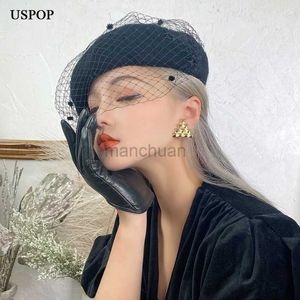 Boinas USPOP Chapéus femininos de inverno de lã grossa boinas de tamanho ajustável cor sólida malha vintage boina hat d24417