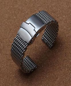 Shark Mesh Watchband Armband Special End Safety Buckle 18mm 20mm 22mm 24mm Watch Stems Can Cant Ideamed Längd för män timmar2692458747