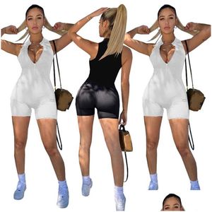 Kvinnor Jumpsuits Rompers Plus Size 2XL Women Sleeveless Designer Shorts Solid Color Bodysuits Casual Black Overalls Summer Clothes Ski Dhjn3
