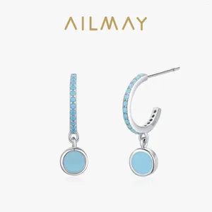 Dangle Earrings Ailmay 925 Sterling Silver Vintage Elegant Round Natural Turquoise Female Drop For Women Engagement Anniversary Jewelry